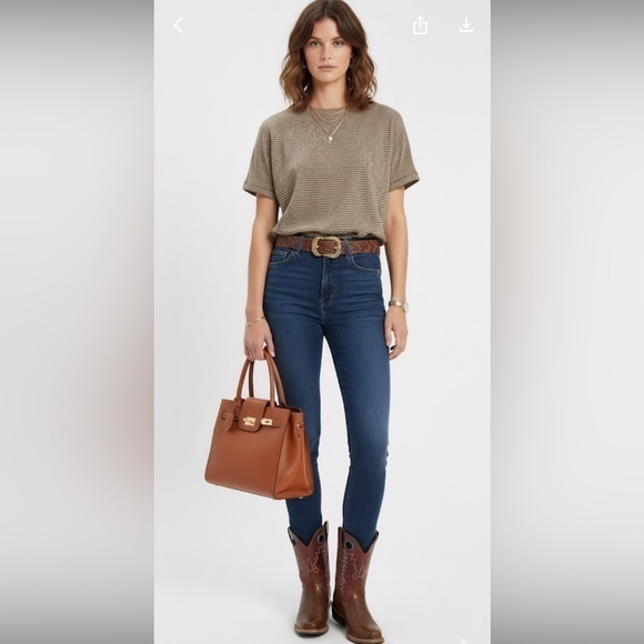 Zara Tops - Zara Mini Plaid Beige Pattern Crop T-Shirt